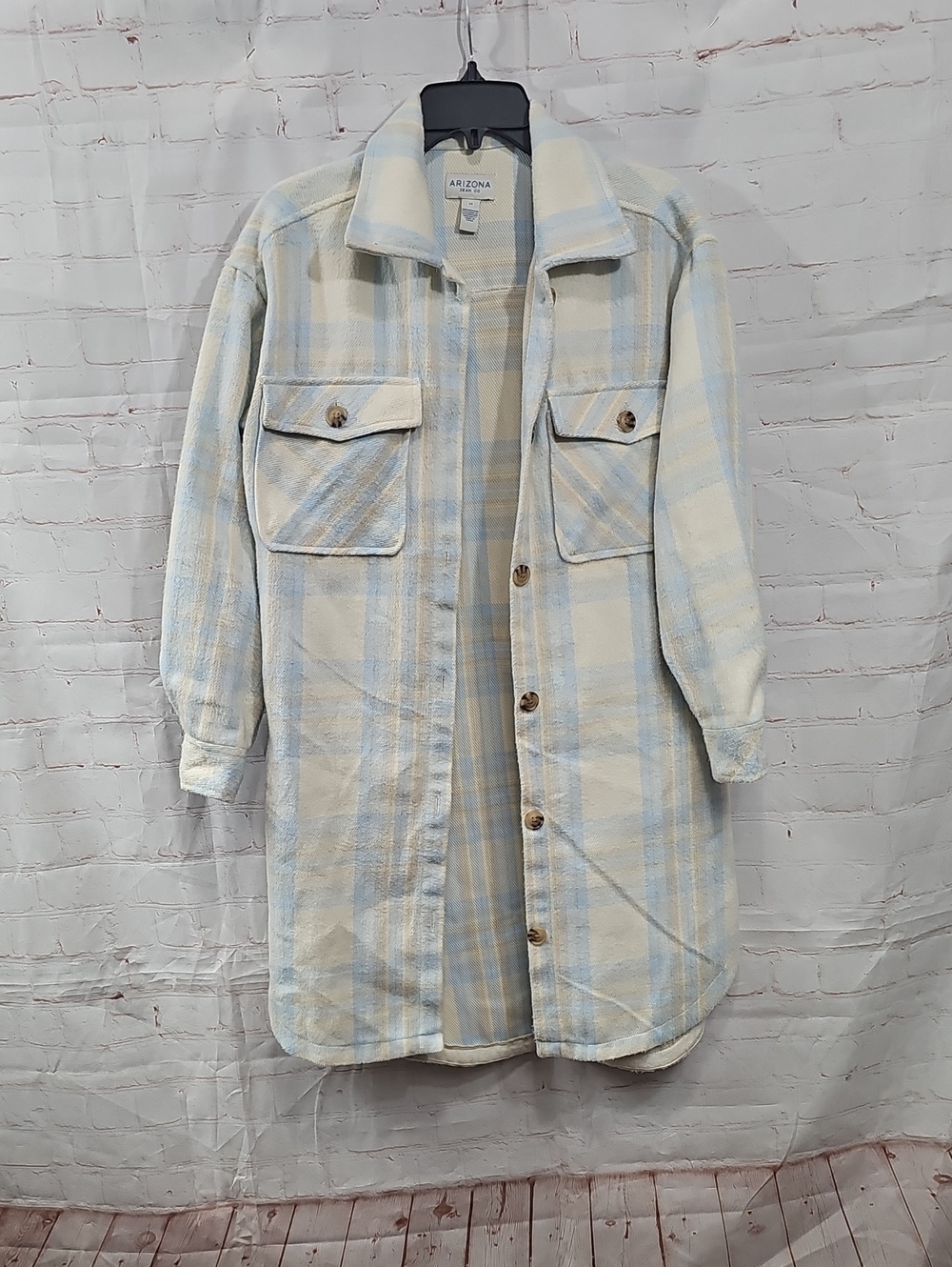 Arizona Jean Company Blue & Cream Plaid Longline Shacket